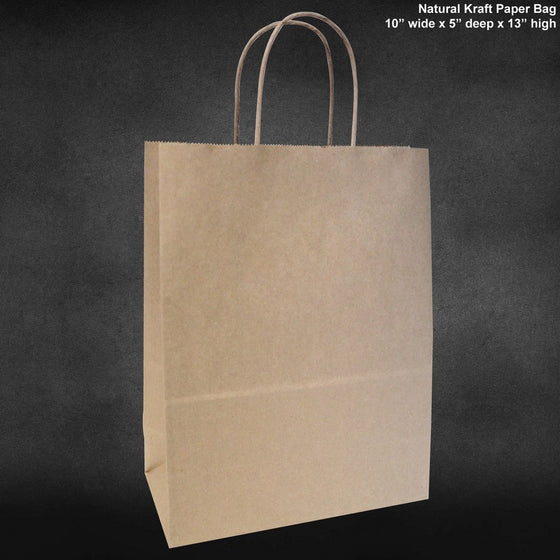 10"x5"x13" - 50 Pcs - Brown Kraft Paper Bags, Shopping, Mechandise, Party, Gift Bags