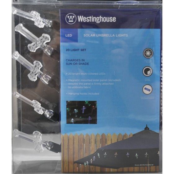 Westinghouse LED Multi-colored Solar Umbrella Lights, Intricate Cross Design, 20 Lights