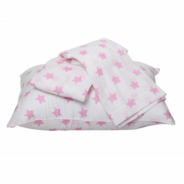 Bacati Stars Muslin 3 Piece Toddler Bedding Sheet Set, Pink