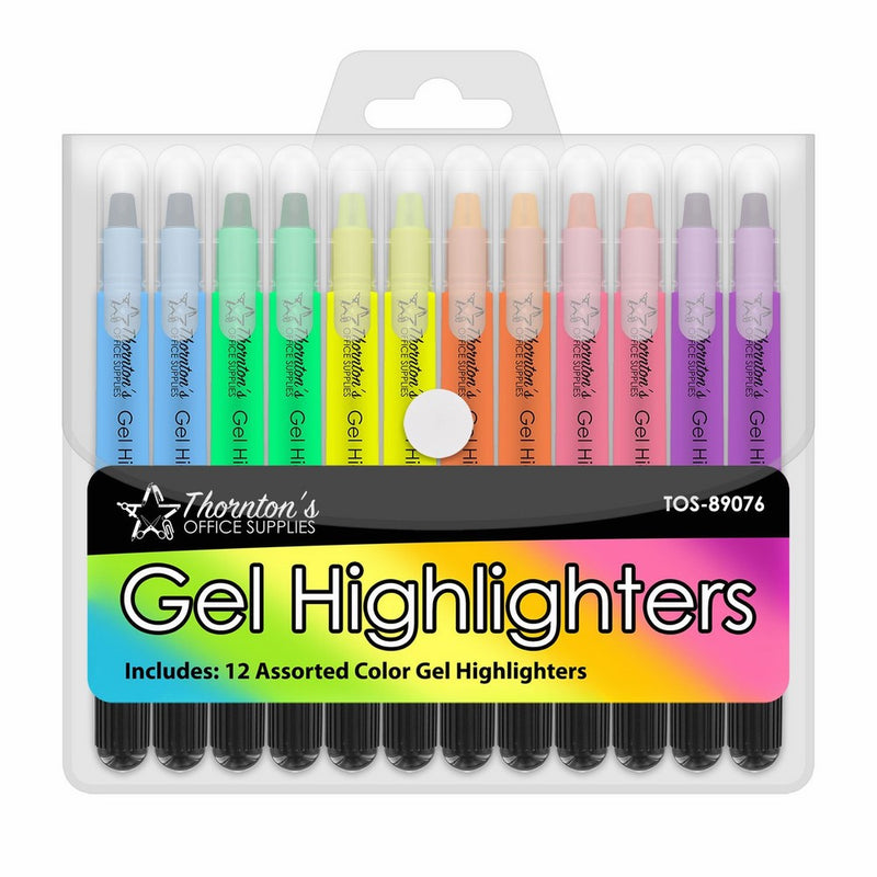 Thornton's Office Supplies Twist-Retractable Bible Gel Highlighters, Pack of 12 (Assorted)