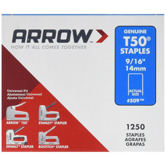 Arrow Fastener 509 Genuine T50 9/16-Inch Staples, 1,250-Pack