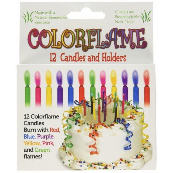 Colorflame Birthday Candles with Colored Flames (12 per box)