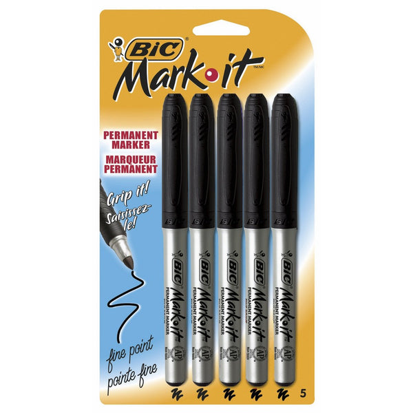 BIC Marking Permanent Marker, Fine Point, Black, 5-Count