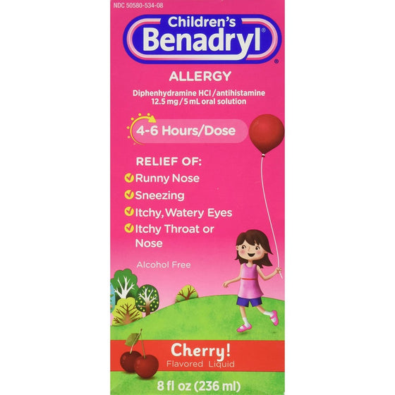 Benadryl Child Cherry Allergy Syrup, 8 Fluid Ounce