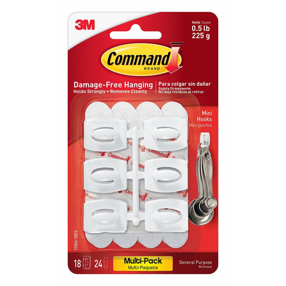 Command Mini Hooks Value Pack, White, 18-Hooks (17006-18ES)
