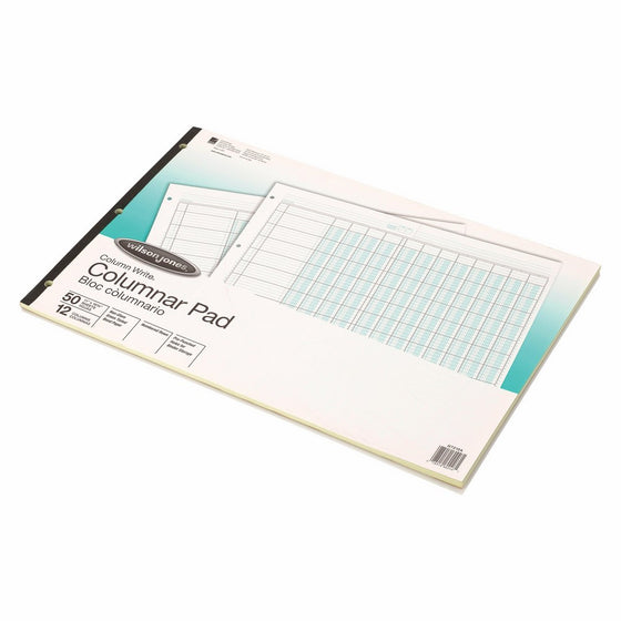 Wilson Jones ColumnWrite Columnar Pad, 11 x 16.38 Inch, Ruled 1 Side, Half Fold, 41 Lines per Page, 12 Columns, Green, 50 Sheets per Pad (WG7212A)