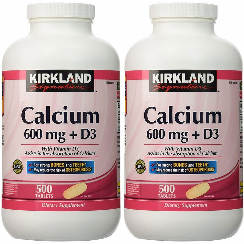 Kirkland Signature Calcium 600 mg D3 For Strong Bones and Teeth 500 Tablets Each (PACK OF TWO)