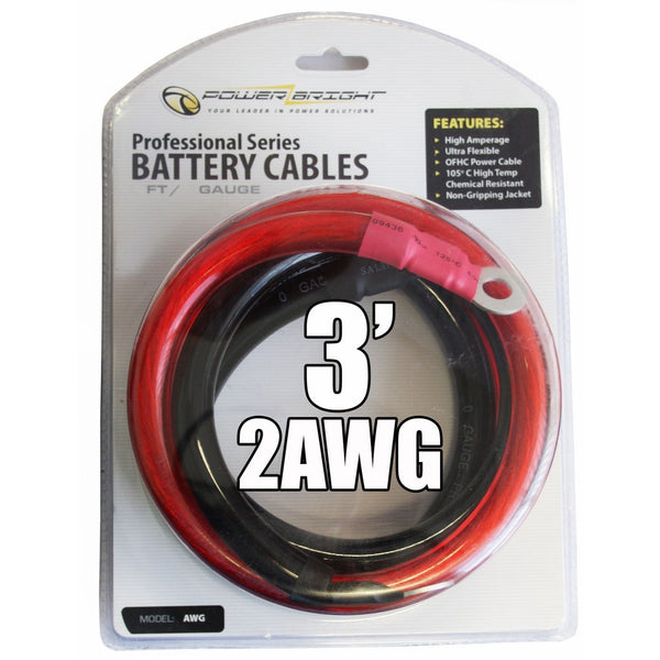 Power Bright 2-AWG3 2 AWG Gauge 3-Foot Professional Series Inverter Cables 2000-2500 watt