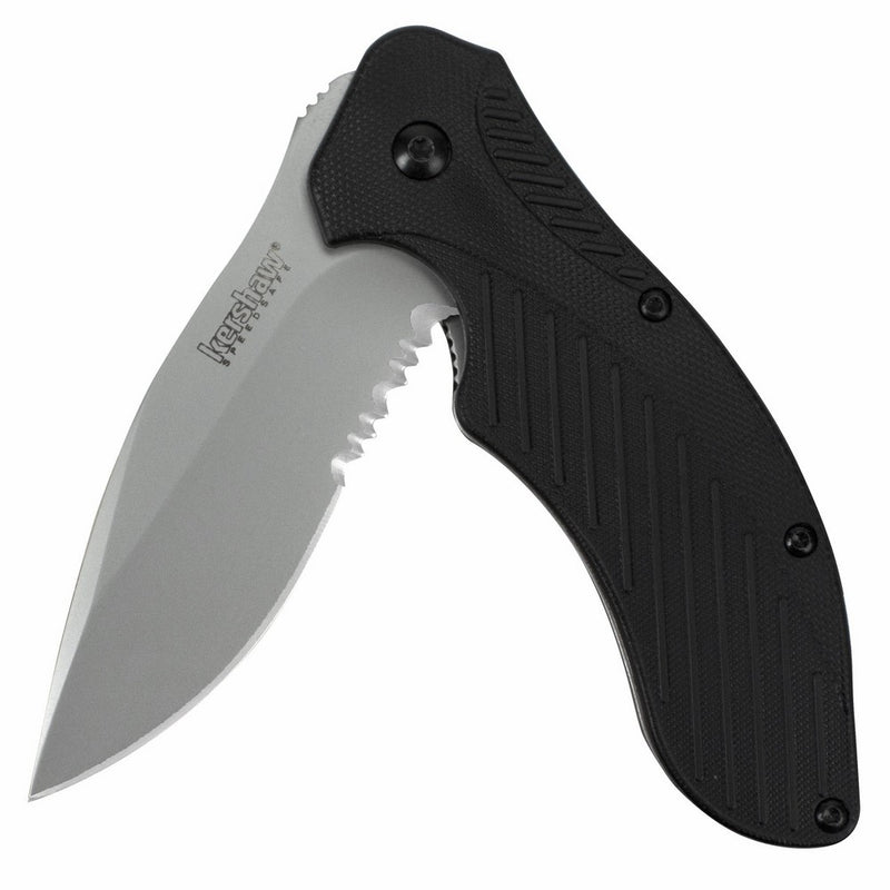 Kershaw Clash Serrated (1605ST); Folding Pocketknife with 3.1” Bead-Blasted Finished Stainless Steel Blade, Glass-Filled Nylon Handle, SpeedSafe Opening, Liner Lock and Reversible Pocket Clip; 4.3 OZ