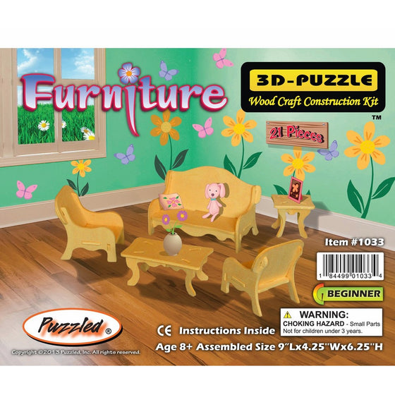 Puzzled Furniture Set Small 3D Natural Wood Puzzles (21 Piece)