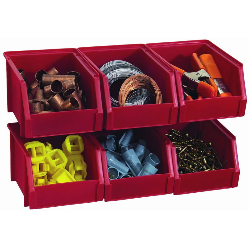 Stack-On Bin-503-Pack Small Parts Storage Organizer Bin, 6 Pack, Red