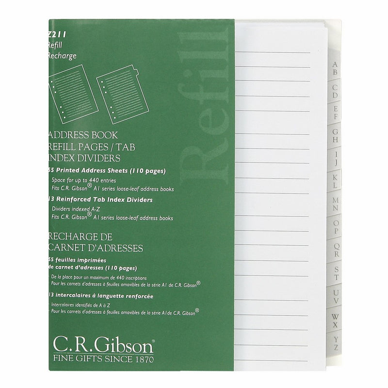 C.R. Gibson Address Book Refill Pages With Tab Index Dividers (Z211)