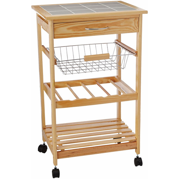 Organize It All Natural Pinewood Multi-Purpose Mobile Kitchen Cart