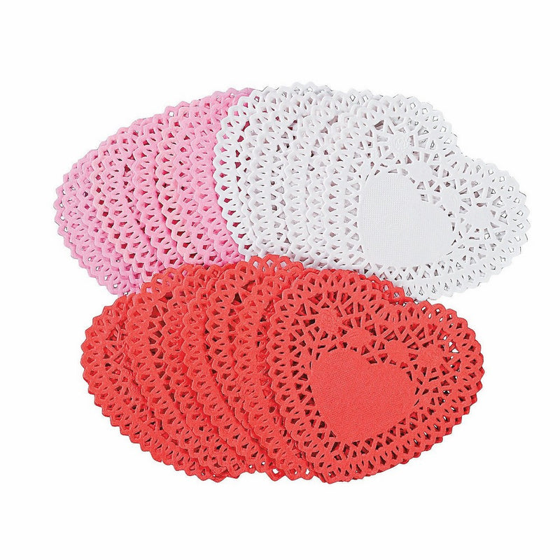 100 Mini Valentine Heart Doilies in pink, white & red!