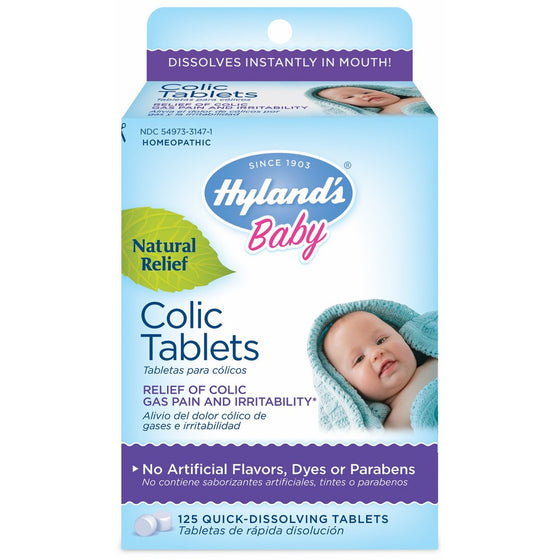 Hyland's Baby Colic Tablets, Natural Relief of Colic Gas Pain and Irritability, 125 Count