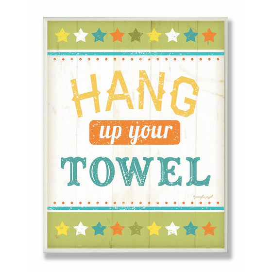 The Kids Room by Stupell Hang Your Towel Green Stars Rectangle Wall Plaque