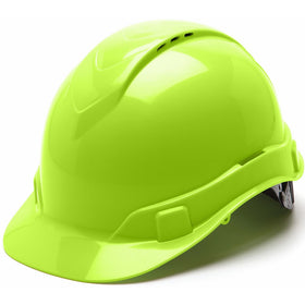 Pyramex Ridgeline Vented Cap Style 4 Pt Ratchet Suspension Hard Hat, Hi Vis Lime