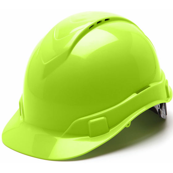 Pyramex Ridgeline Vented Cap Style 4 Pt Ratchet Suspension Hard Hat, Hi Vis Lime