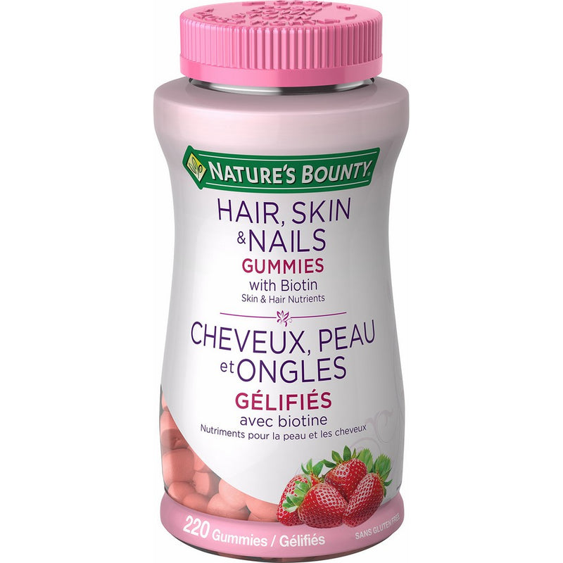 Nature's Bounty Optimal Solutions Hair, Skin and Nails Gummies 220 Count With Biotin Strawberry Flavored