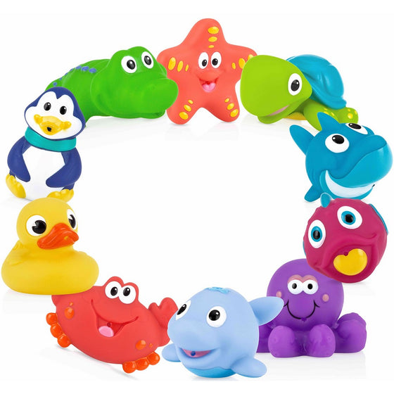 Nuby 10-Pack Little Squirts Fun Bath Toys, Assorted Characters