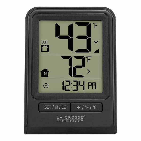 La Crosse Technology 308-1409BT-CBP Wireless Temperature Station with Time, black,