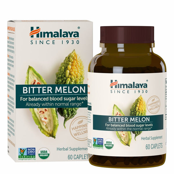 Himalaya Organic Bitter Melon/Karela, 60 Caplets for Balanced Blood Sugar Level, 660 mg, 1 Month Supply (1PACK)