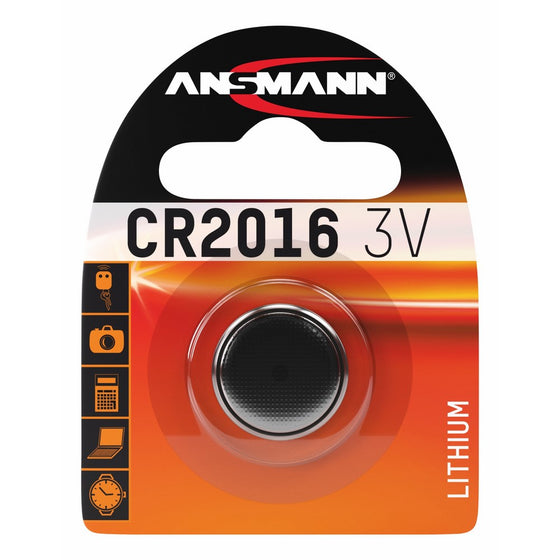 ANSMANN CR2016 Coin Cell Button Cell Battery with high capacity for door opener, clocks, radios, remote controls, telephones, etc. (1-Pack)