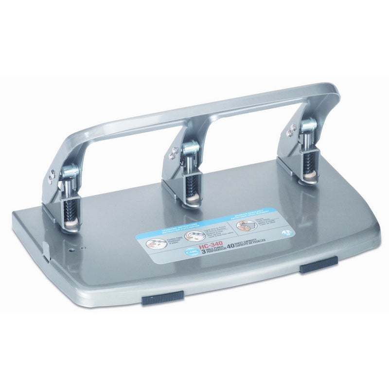 CARL 63040 40-Sheet capacity hc-340 heavy-duty 3-hole steel punch, 9/32 dia., silver