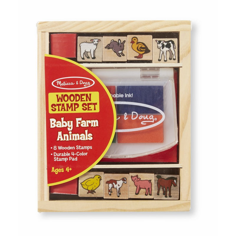 Melissa & Doug Baby Farm Animals Stamp Set With 8 Wooden Stamps and Four-Color Stamp Pad