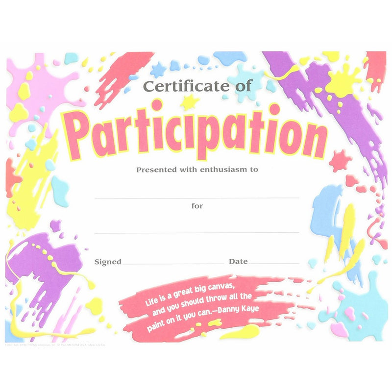 Trend Enterprises Certificate of Participation/Paint Splatters Certificate, 30 per Package (T-2957)