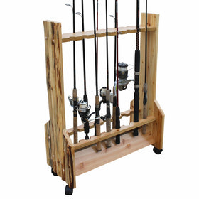 Rush Creek Creations Rustic Double Sided Rolling 16 Fishing Rod Storage Rack