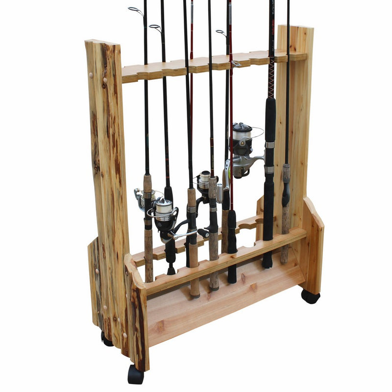 Rush Creek Creations Rustic Double Sided Rolling 16 Fishing Rod Storage Rack