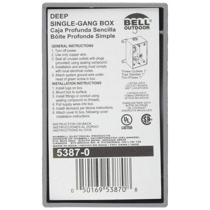 Hubbell-Bell 5387-0 Weatherproof Box, 4-1/2-Inch X 2-3/4-Inch