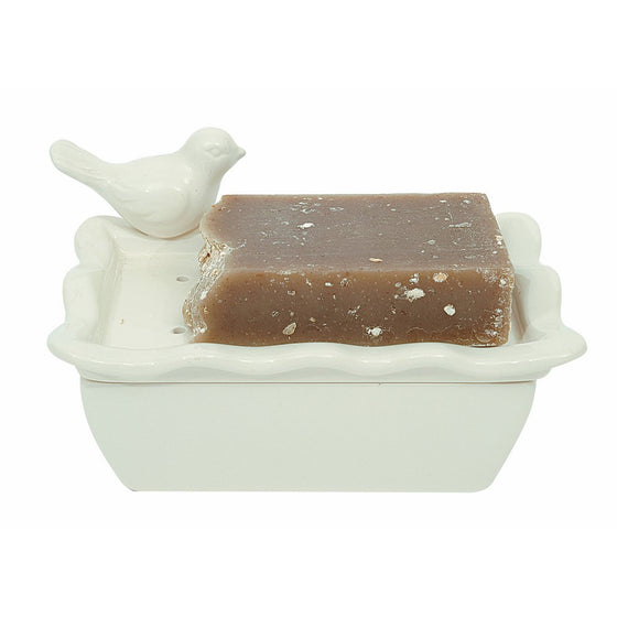 Bird Ceramic Soap Dish with Removable Tray with Bird