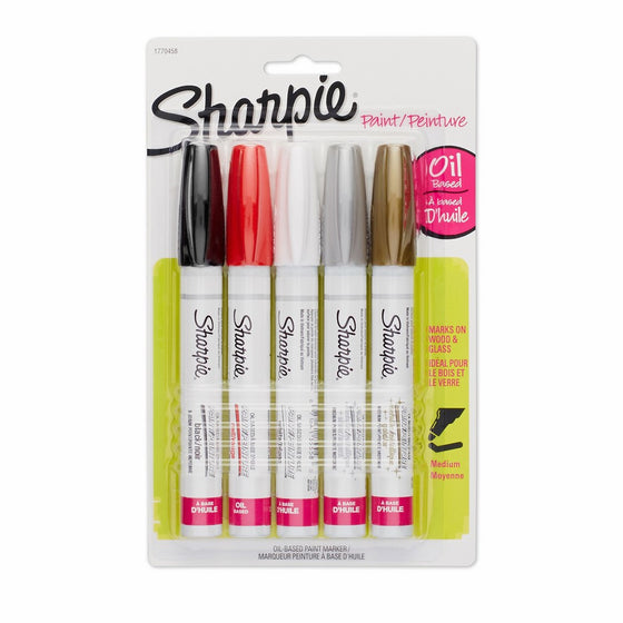 Sharpie Oil-Based Paint Markers, Medium Point, Assorted & Metallic Colors, 5 Count - Great for Rock Painting