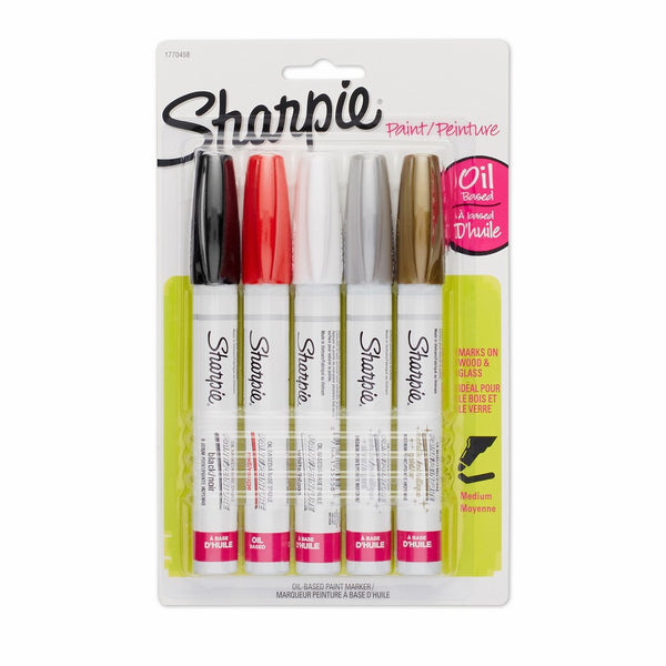 Sharpie Oil-Based Paint Markers, Medium Point, Assorted & Metallic Colors, 5 Count - Great for Rock Painting