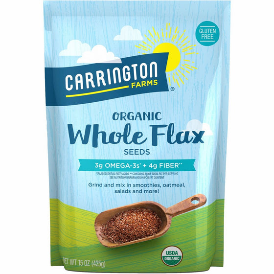 Carrington Farms Organic Whole Flax Seed, Gluten Free, USDA Organic, 15 Ounce (Pack of 6), Packaging May Vary