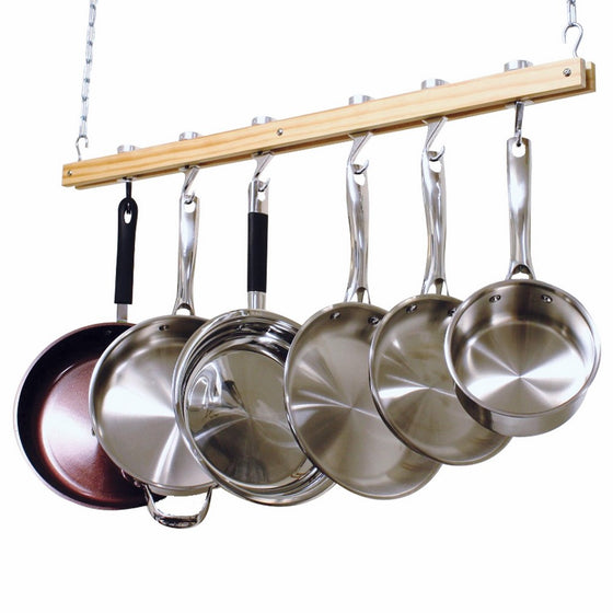 Cooks Standard Ceiling Mounted Wooden Pot Rack, Single Bar, 36-Inch