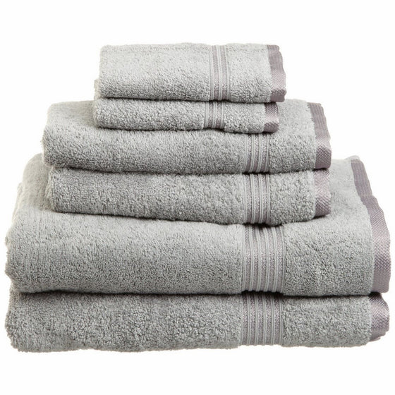 Superior Luxurious Soft Hotel & Spa Quality 6-Piece Towel Set, Made of 100% Premium Long-Staple Combed Cotton - 2 Washcloths, 2 Hand Towels, and 2 Bath Towels, Silver