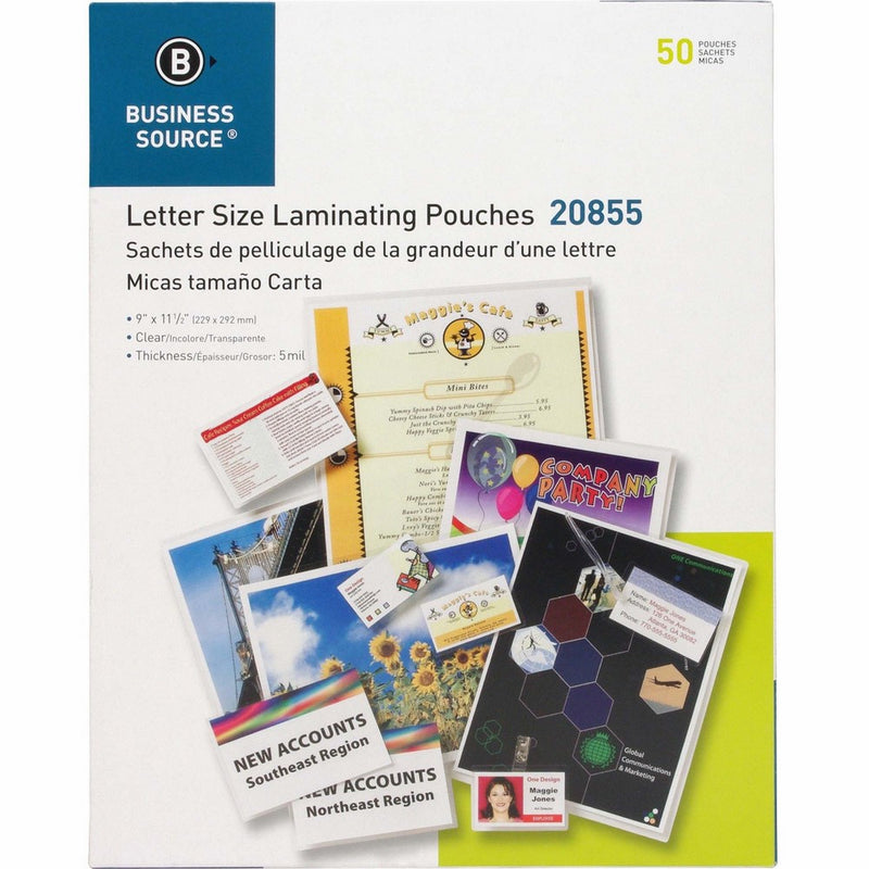 Business Source 5 mil Clear Laminating Pouches, 50/Box (20855)