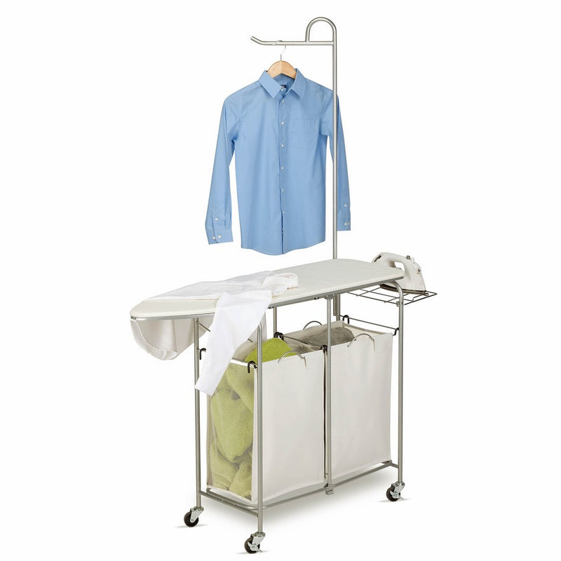 Honey-Can-Do Rolling Laundry Sorter with Ironing Board and Shirt Hanger