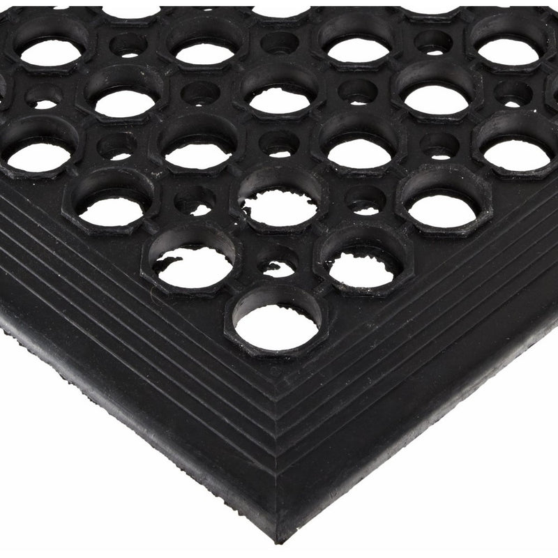 NoTrax 504 General-Purpose Rubber Beveled Drain-Step Anti-Fatigue/Anti-Slip Floor Mat, for Wet Areas, 3' Width x 5' Length x 1/2" Thickness, Black