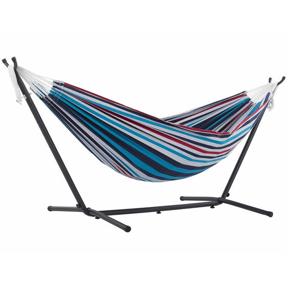 Vivere Double Hammock with Space Saving Steel Stand, Denim