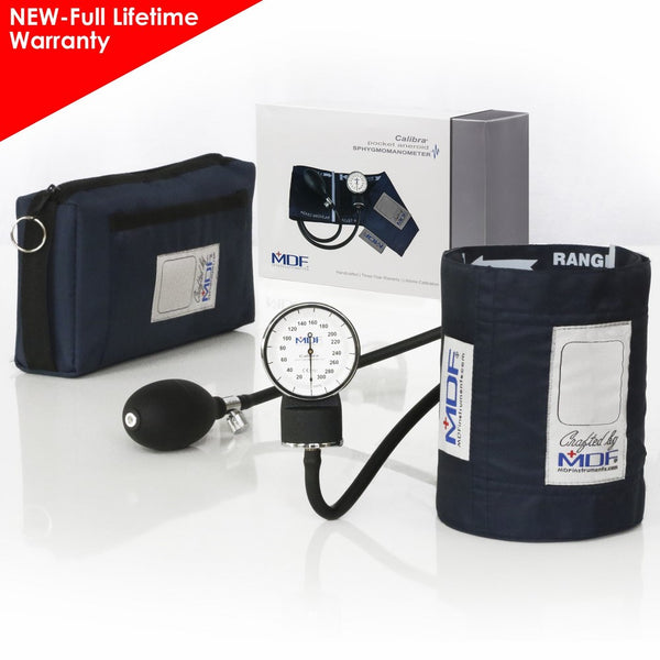 MDF Calibra Aneroid Premium Professional Sphygmomanometer - Blood Pressure Monitor with Adult Cuff & Carrying Case - Navy Blue - Full Lifetime Warranty & Free-Parts-For-Life (MDF808M-04)