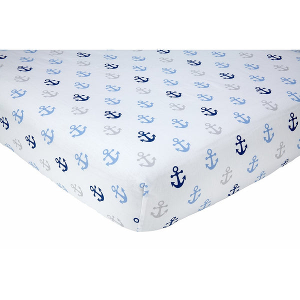 Little Love by NoJo Separates Collection Anchors Printed Crib Sheet, Navy, 52" x 28"