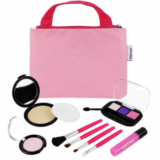 Click N' Play Pretend Play Cosmetic and Makeup Set with Pink Tote Bag