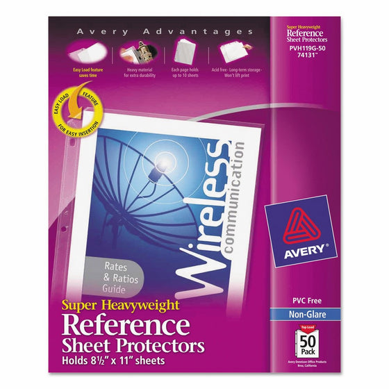 Avery 74131 Top-Load Poly Sheet Protectors, Super Heavy Gauge, Letter, Nonglare (Box of 50)