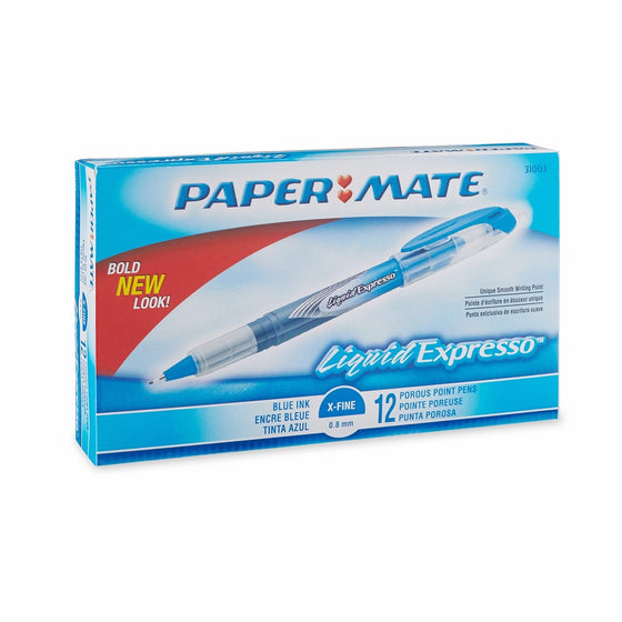 Paper Mate Liquid Flair Porous-Point Pen, Extra-Fine Tip, 12-Pack, Blue (31003BH)