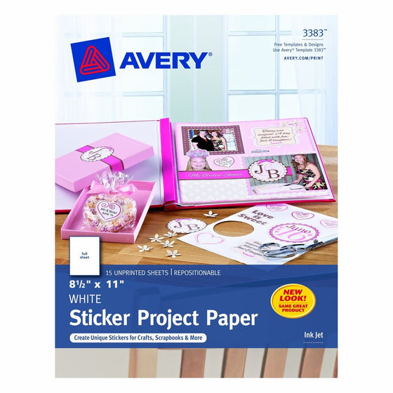 Avery Sticker Project Paper, White, 8.5 x 11 Inches, Pack of 15 (03383)