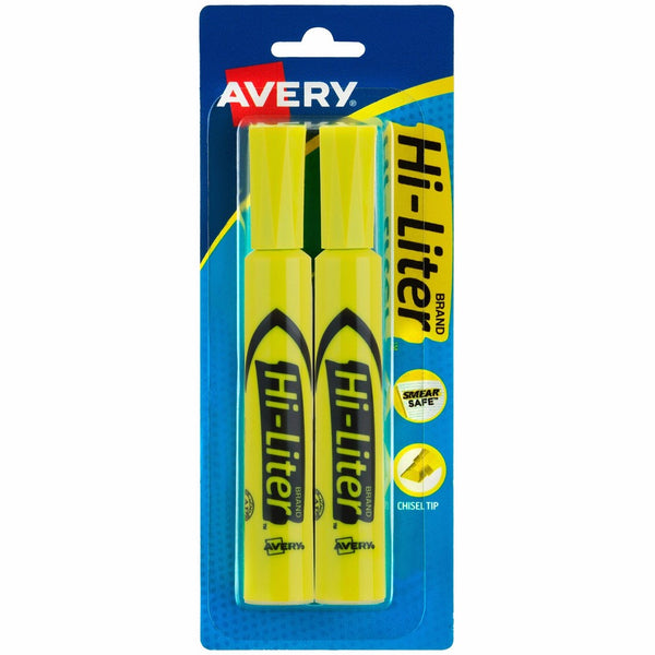 Avery HI-LITER Desk-Style Highlighters, Yellow, Nontoxic, Pack of 2 (24081)